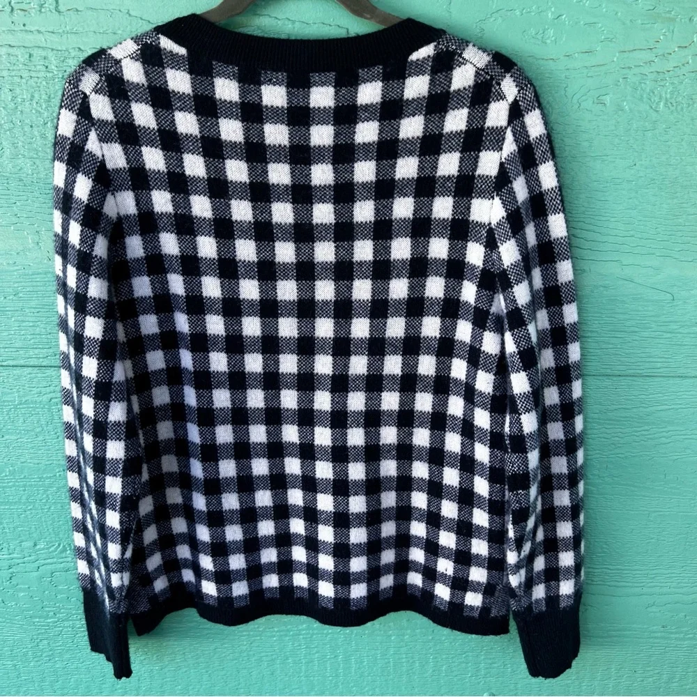 J.Crew • Gingham Checkered Cashmere Sweater NAVY SZ MEDIUM ASO Wednesday Addams